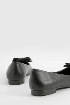 Flats*boohoo Wide Fit Bow Pointed Toe Ballerina black