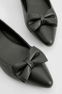 Flats*boohoo Wide Fit Bow Pointed Toe Ballerina black