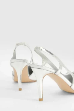 Heels*boohoo Wide Fit Bow Slingback Court Shoes silver