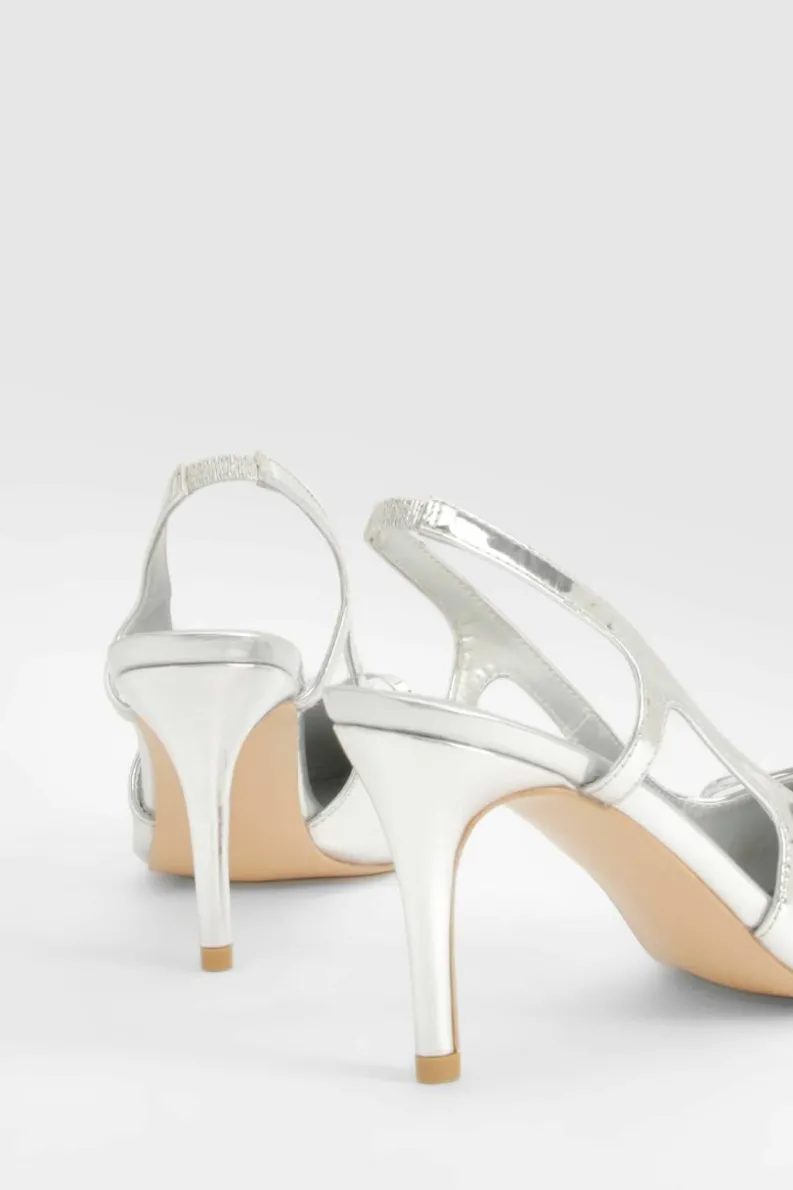Heels*boohoo Wide Fit Bow Slingback Court Shoes silver