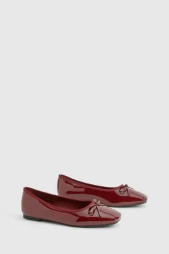 Ballet Flats|Flats*boohoo Wide Fit Bow Square Toe Ballerina burgundy
