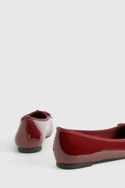 Ballet Flats|Flats*boohoo Wide Fit Bow Square Toe Ballerina burgundy