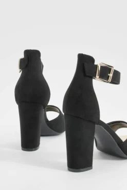 Heels*boohoo Wide Fit Buckle Detail 2 Part Block Heels black