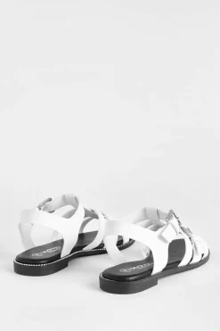Sandals*boohoo Wide Fit Buckle Detail Gladiator Sandals white