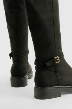 Over The Knee Boots|Knee High Boots*boohoo Wide Fit Buckle Detail Knee High Boots black
