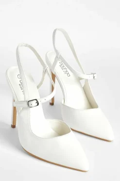 Heels*boohoo Wide Fit Buckle Detail Sling Back Court Heel white