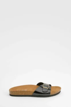 Sandals*boohoo Wide Fit Buckle Footbed Sliders black