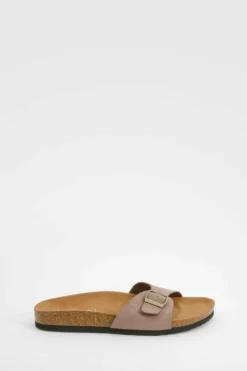 Sandals*boohoo Wide Fit Buckle Footbed Sliders taupe