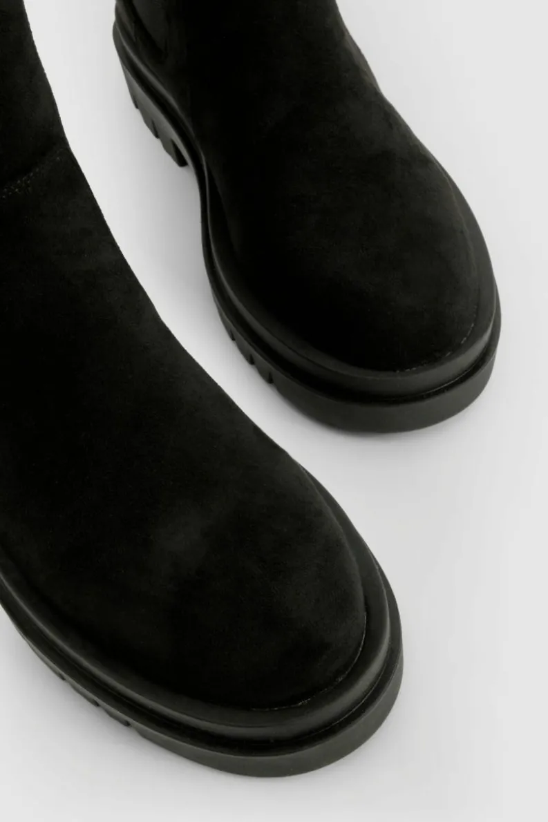 Calf High Boots|Chunky Boots*boohoo Wide Fit Calf High Chunky Sole Chelsea Boots black