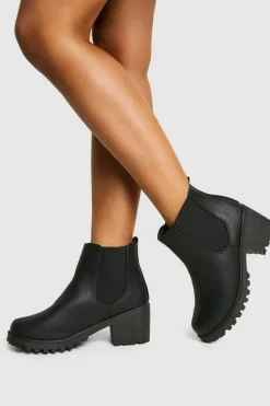 Chunky Boots|All Boots*boohoo Wide Fit Chunky Elastic Chelsea Boots black
