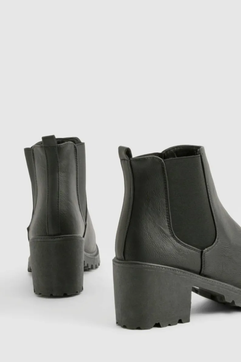 Chunky Boots|All Boots*boohoo Wide Fit Chunky Elastic Chelsea Boots black