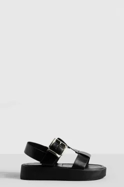 Sandals*boohoo Wide Fit Chunky Flatform Buckle Sandals black