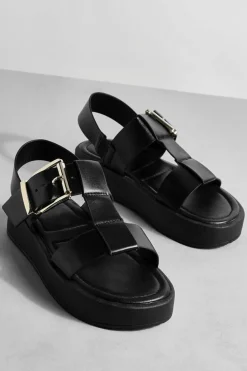 Sandals*boohoo Wide Fit Chunky Flatform Buckle Sandals black