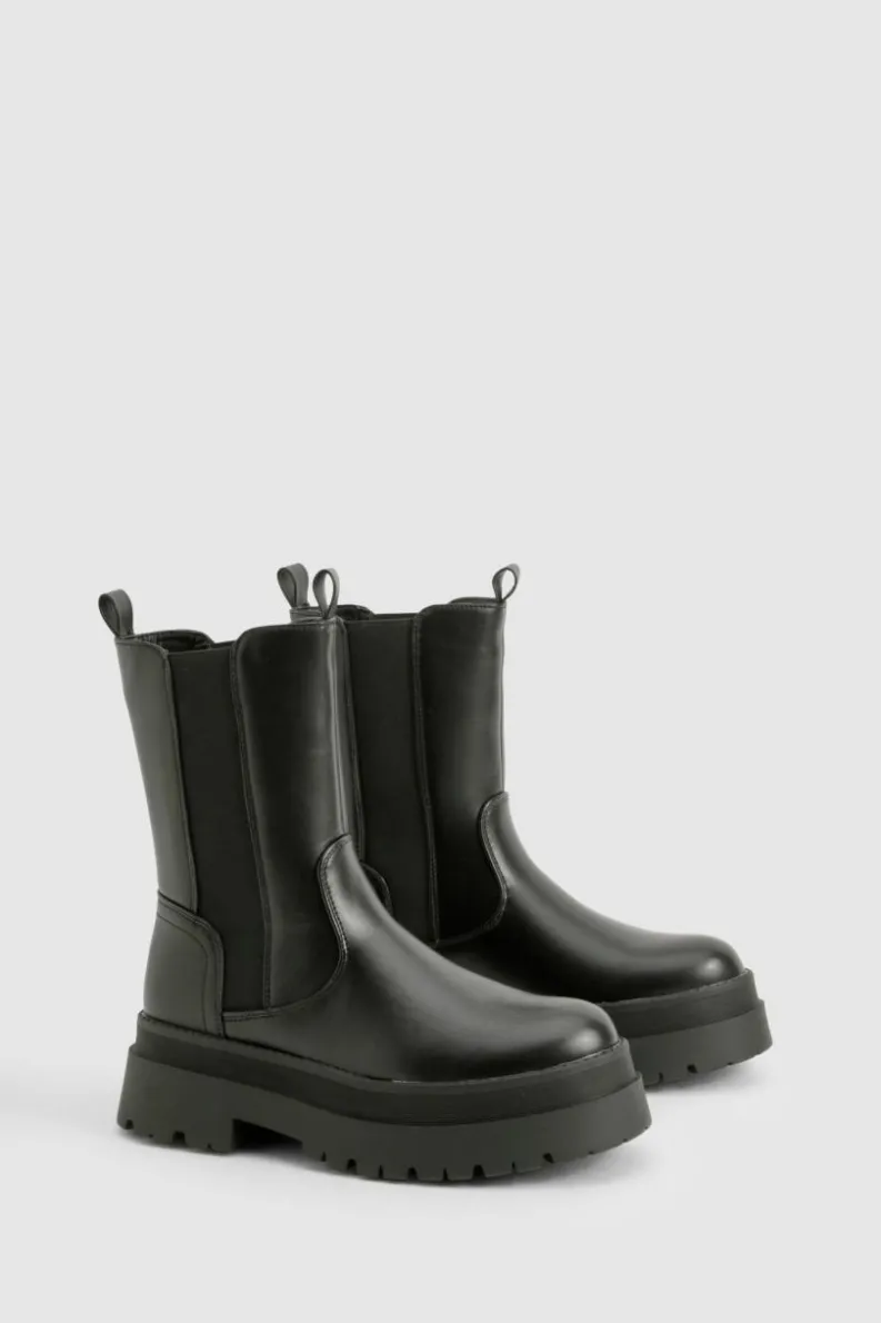 Chunky Boots|Ankle Boots*boohoo Wide Fit Chunky High Ankle Chelsea Boots black