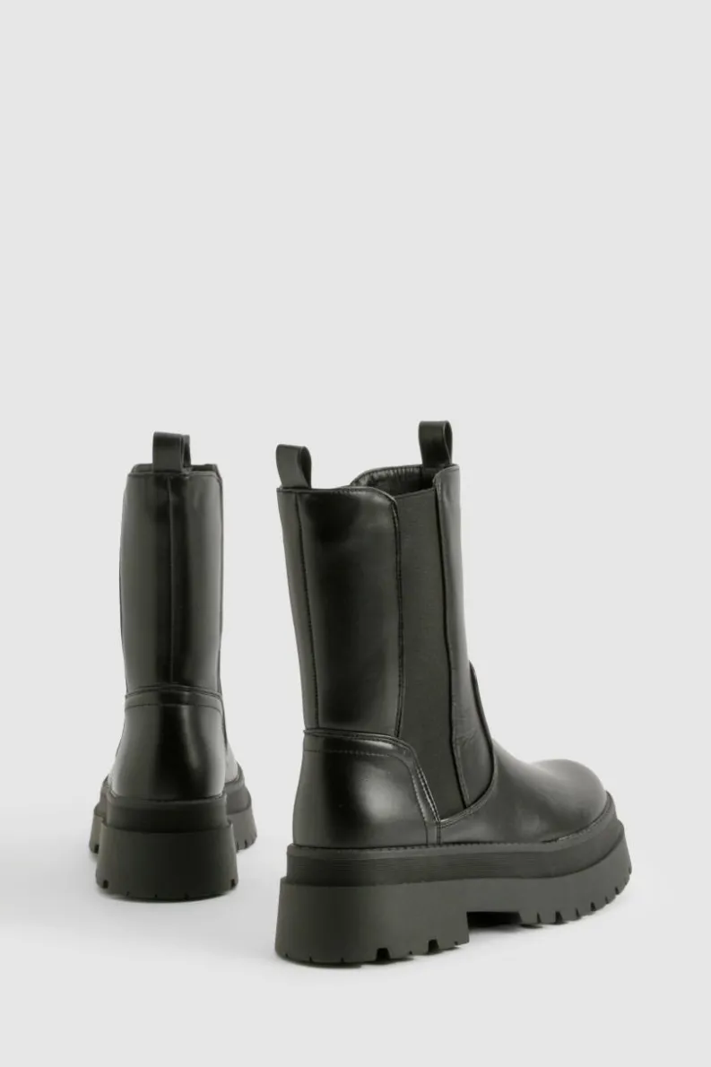 Chunky Boots|Ankle Boots*boohoo Wide Fit Chunky High Ankle Chelsea Boots black