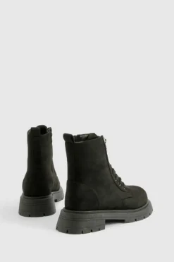 Chunky Boots|Biker Boots*boohoo Wide Fit Chunky Lace Up Hiker Boots black