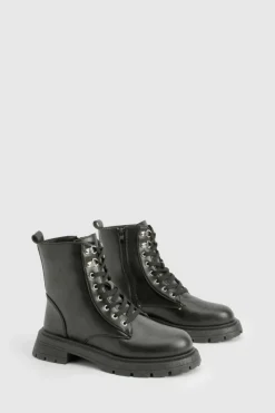 Chunky Boots|Biker Boots*boohoo Wide Fit Chunky Lace Up Hiker Boots black