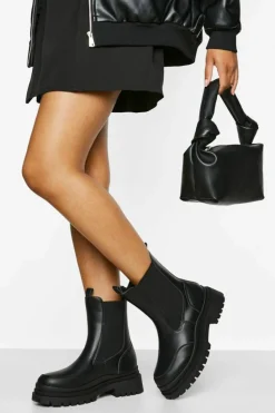 Chunky Boots|All Boots*boohoo Wide Fit Chunky Wave Sole Chelsea Boots black