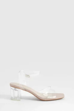 Heels*boohoo Wide Fit Clear Low Block Heels nude