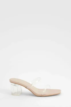 Heels*boohoo Wide Fit Clear Low Block Heeled Mules nude