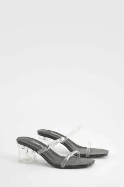 Heels*boohoo Wide Fit Clear Low Block Heeled Mules black
