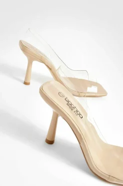 Heels*boohoo Wide Fit Clear Slingback Heels nude