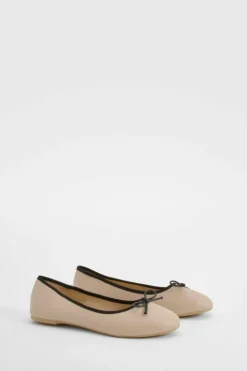Ballet Flats|Flats*boohoo Wide Fit Contrast Bow Detail Ballets nude
