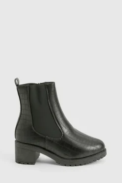 Heeled Boots*boohoo Wide Fit Croc Heeled Chelsea Boot black