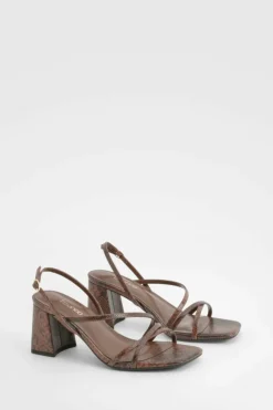 Heels*boohoo Wide Fit Croc Mid Block Slingback 2 Part Heels chocolate