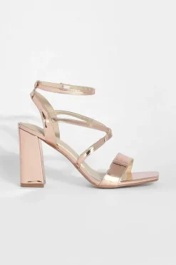 Sandals|Heels*boohoo Wide Fit Cross Over Detail Block Heel rose gold