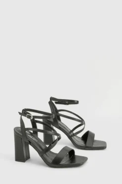 Heels*boohoo Wide Fit Cross Over Detail Block Heel black