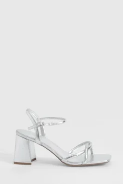 Heels*boohoo Wide Fit Cross Strap Mid Block Heel Sandals silver