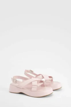 Sandals*boohoo Wide Fit Cross Strap Platform Sandals pink