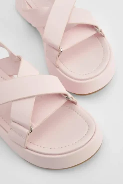 Sandals*boohoo Wide Fit Cross Strap Platform Sandals pink