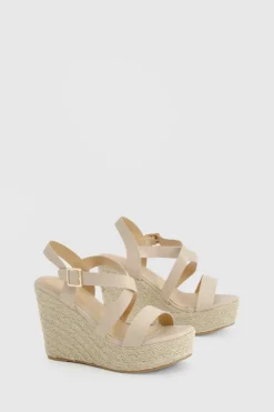 Wedges|Heels*boohoo Wide Fit Cross Strap Wedge Heels nude
