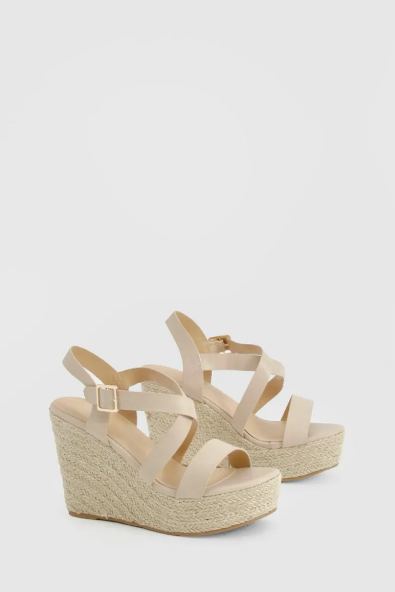Wedges|Heels*boohoo Wide Fit Cross Strap Wedge Heels nude