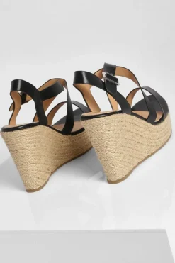 Wedges|Sandals*boohoo Wide Fit Crossover Buckle Wedge black