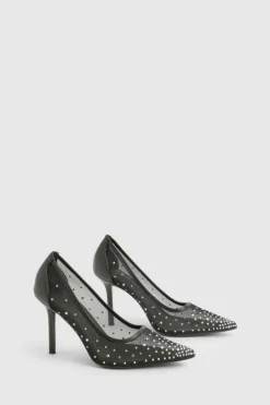 Heels*boohoo Wide Fit Diamante Court Shoes black