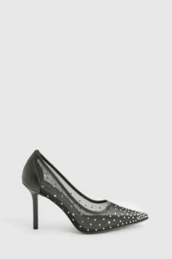 Heels*boohoo Wide Fit Diamante Court Shoes black
