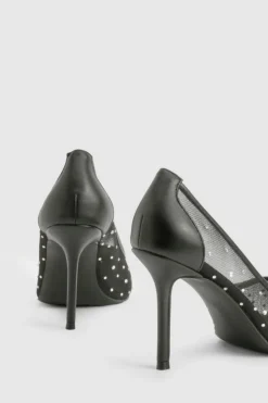 Heels*boohoo Wide Fit Diamante Court Shoes black