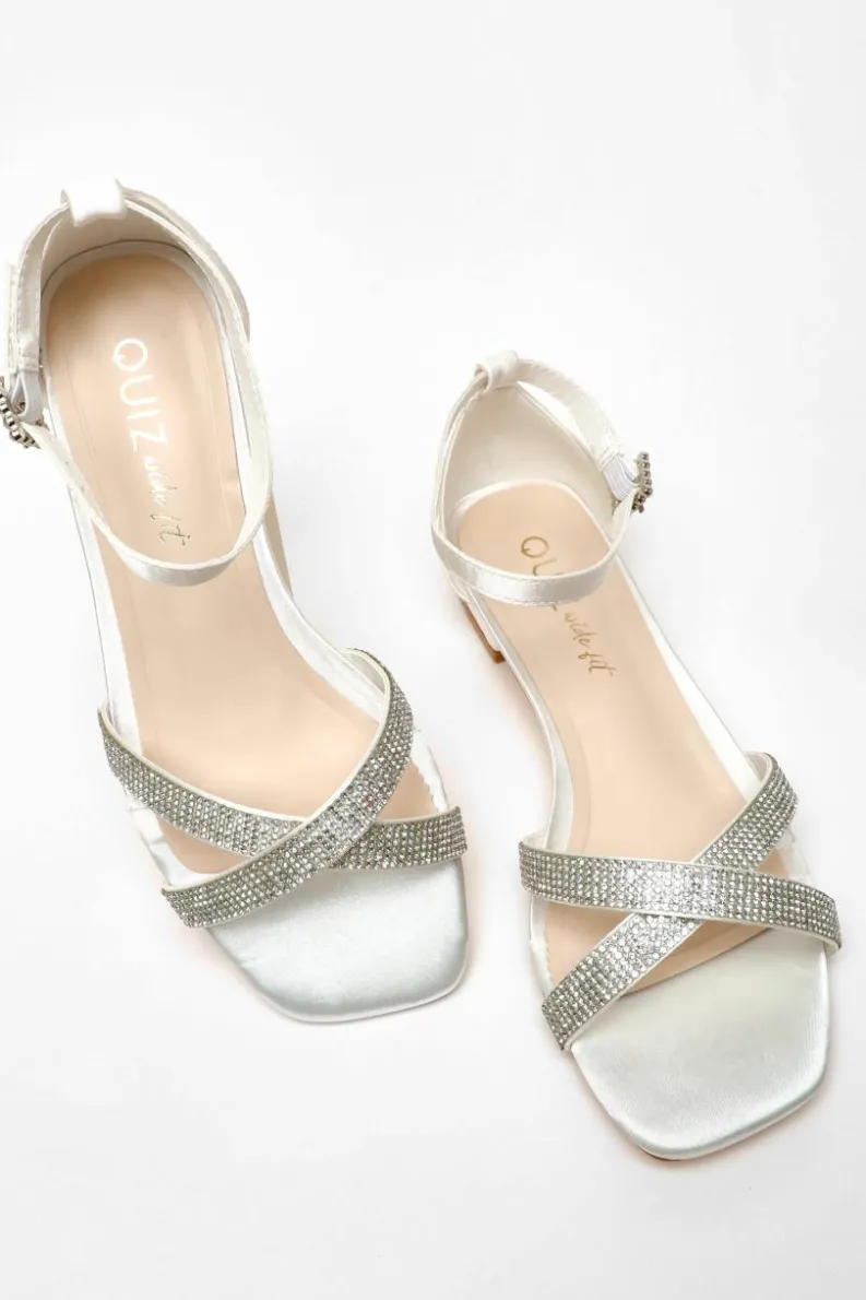 Sandals*Quiz Wide Fit Diamante Cross Strap Flat Sandals White