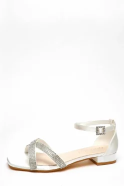 Sandals*Quiz Wide Fit Diamante Cross Strap Flat Sandals White
