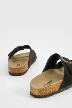 Sandals*boohoo Wide Fit Double Buckle Footbed Slider black