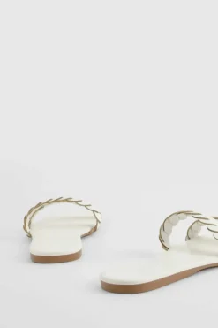 Sandals*boohoo Wide Fit Double Plait Mule Sandals white
