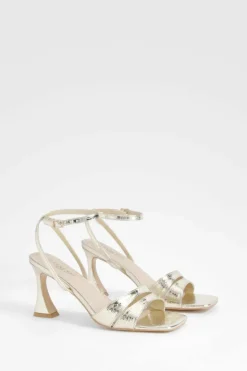 Heels*boohoo Wide Fit Double Strap Flare Heel 2 Part gold