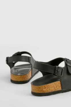 Sandals*boohoo Wide Fit Double Strap Footbed Sandals black