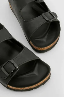 Sandals*boohoo Wide Fit Double Strap Footbed Sandals black