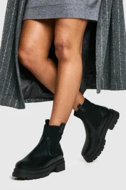 Chunky Boots|All Boots*boohoo Wide Fit Double Tab Detail Chunky Chelsea Boots black