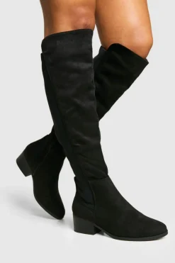 Over The Knee Boots*boohoo Wide Fit Elastic Panel Detail Knee High Boots black
