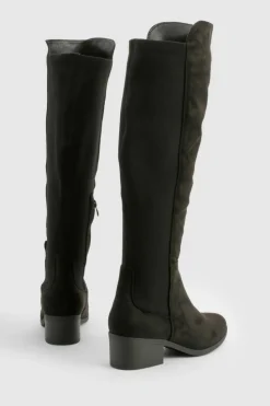 Over The Knee Boots*boohoo Wide Fit Elastic Panel Detail Knee High Boots black